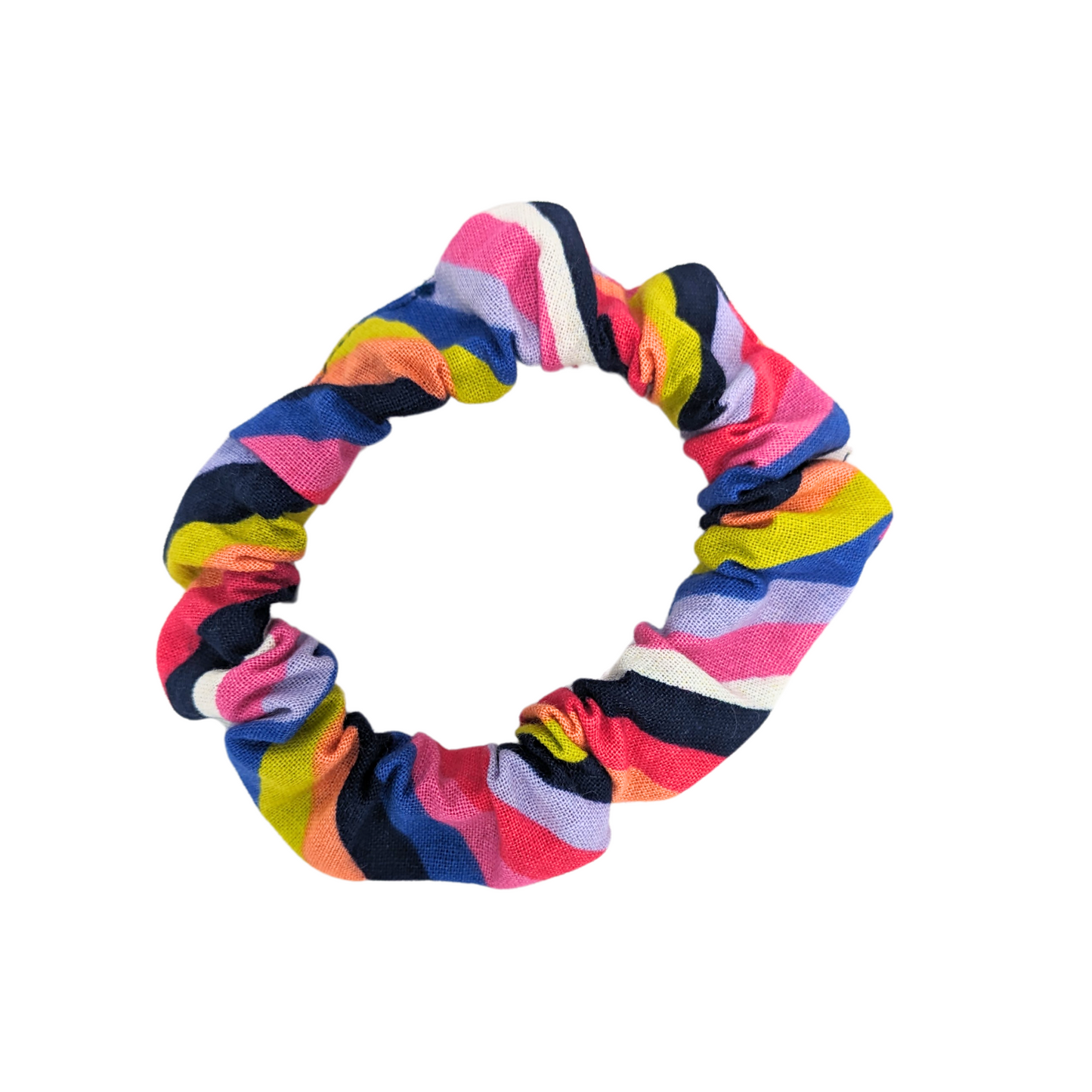 Small Cotton Rainbow Scrunchie made with 100% cotton fabric