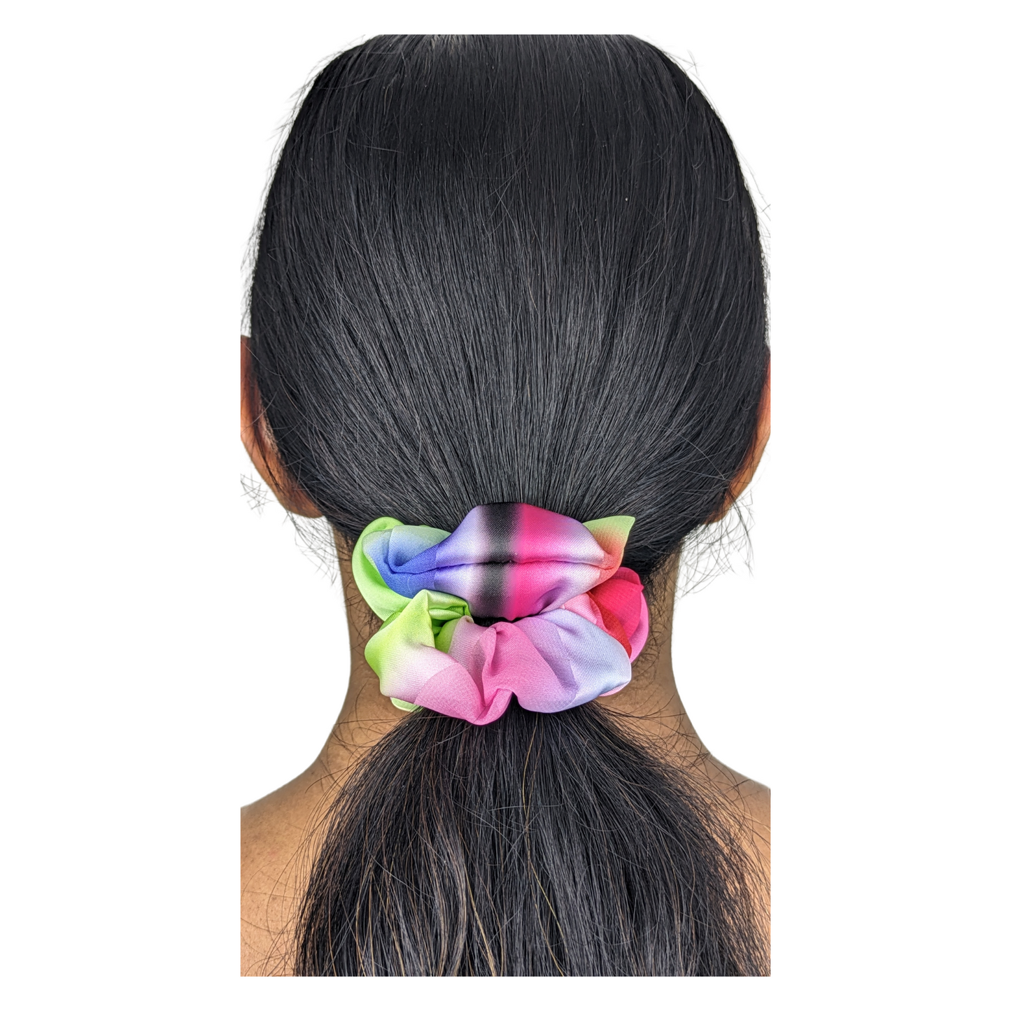 Woman wearing Small Pastel colour Scrunchie.