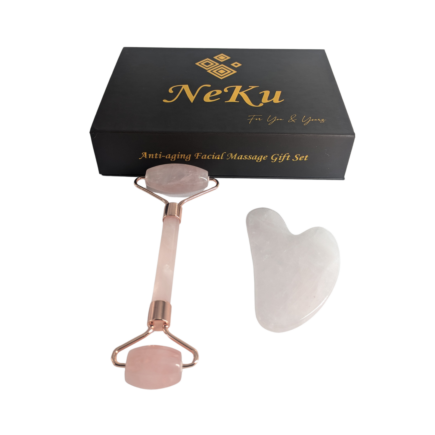 Rose Quartz Gua Sha and Facial Roller Set