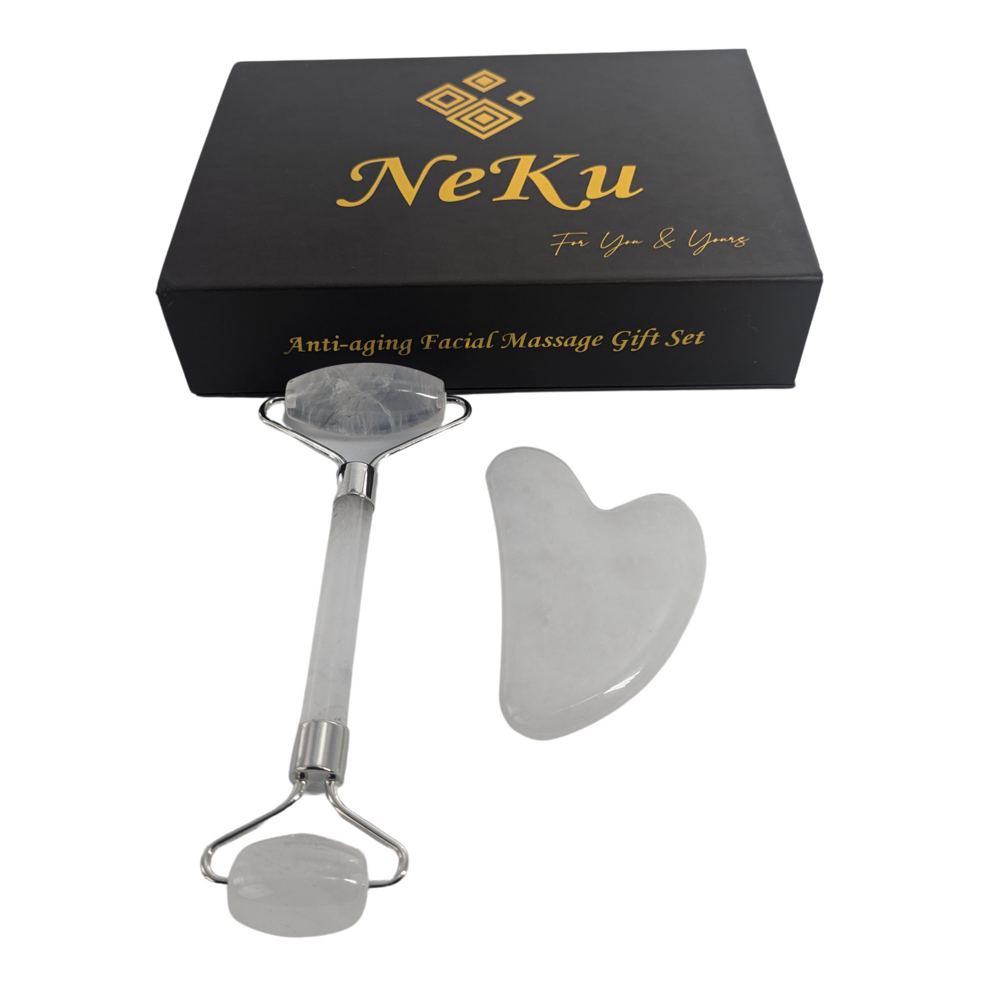 Clear Quartz Gua Sha and Facial Roller Set