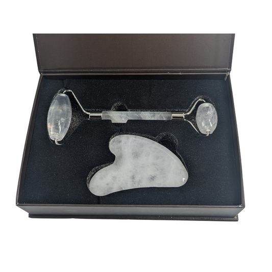 Clear Quartz Gua Sha and Facial Roller Set