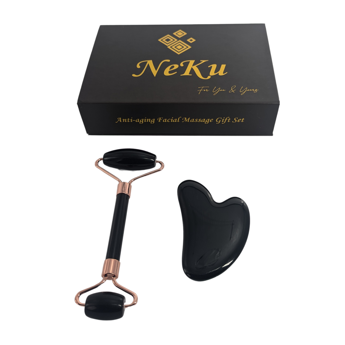 Black Obsidian Gua Sha and Facial Roller Set