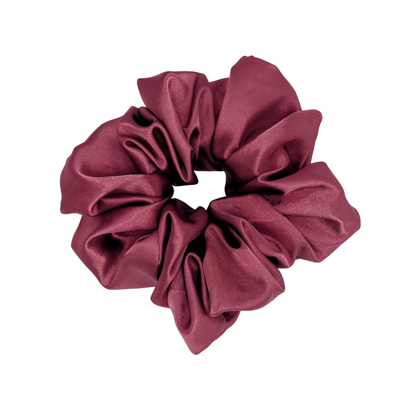 Large red opal Scrunchie made with 95% polyester and 5% elastane satin fabric