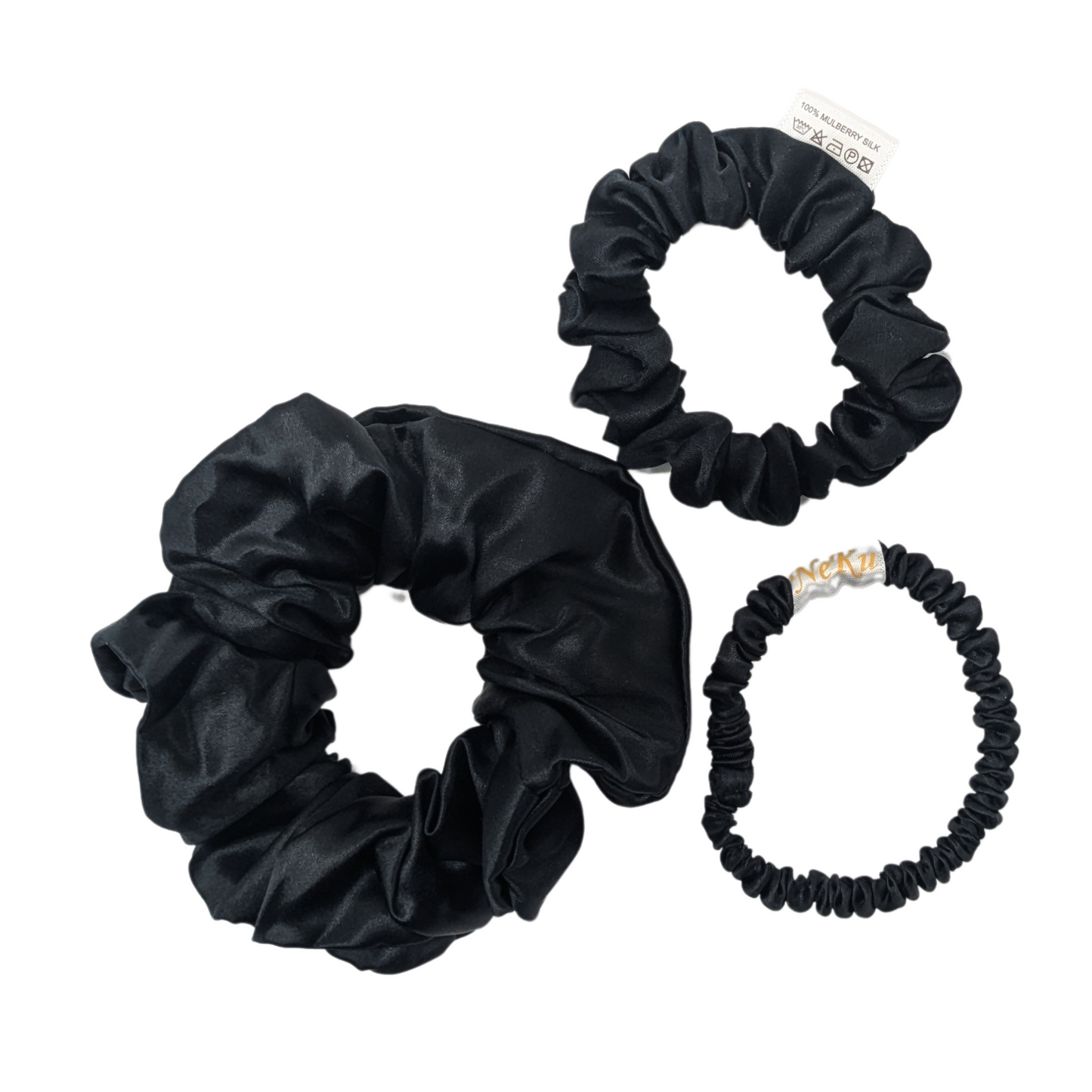 Black Pure Silk Scrunchies