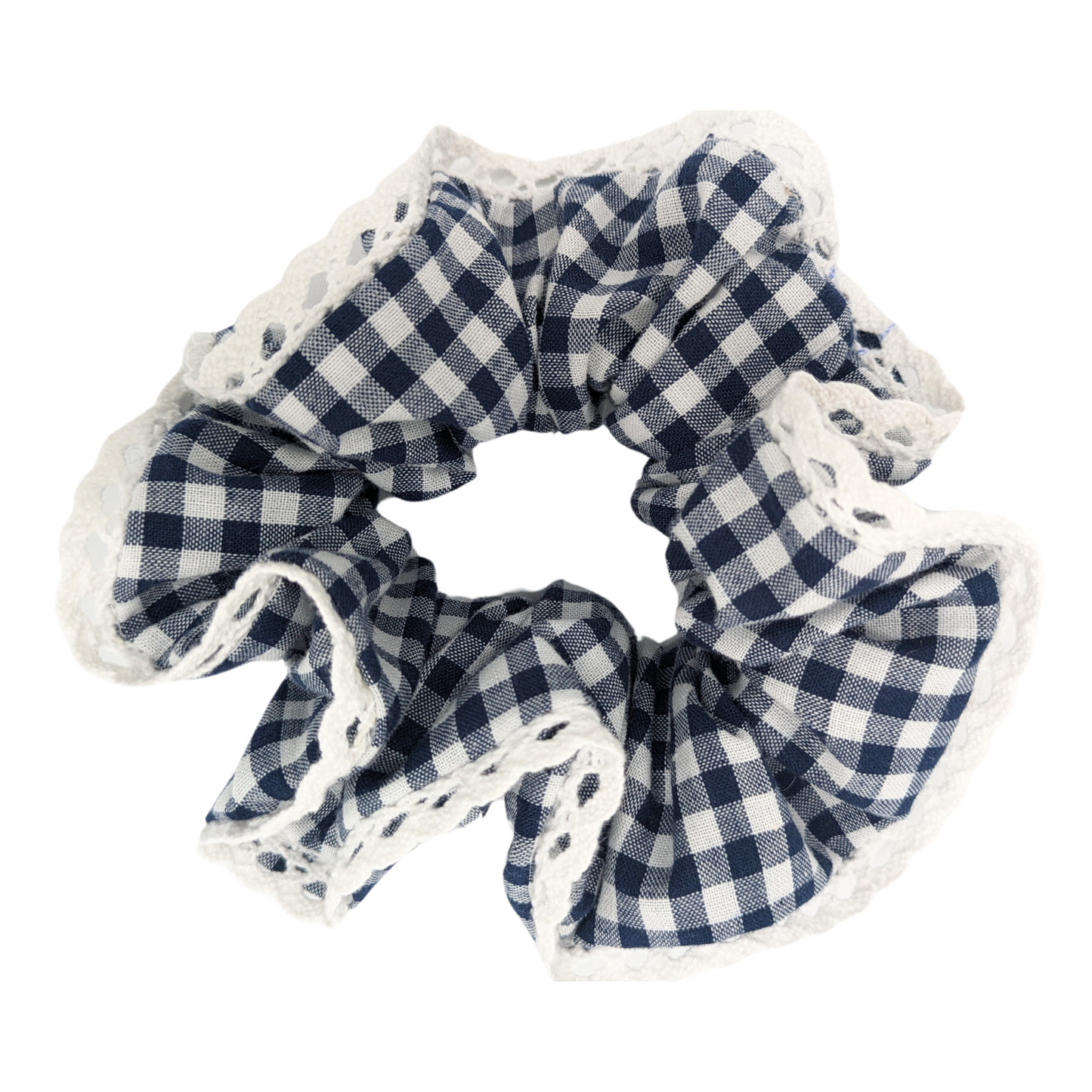 Regular Blue Gingham Scrunchie made with 100% cottton fabric