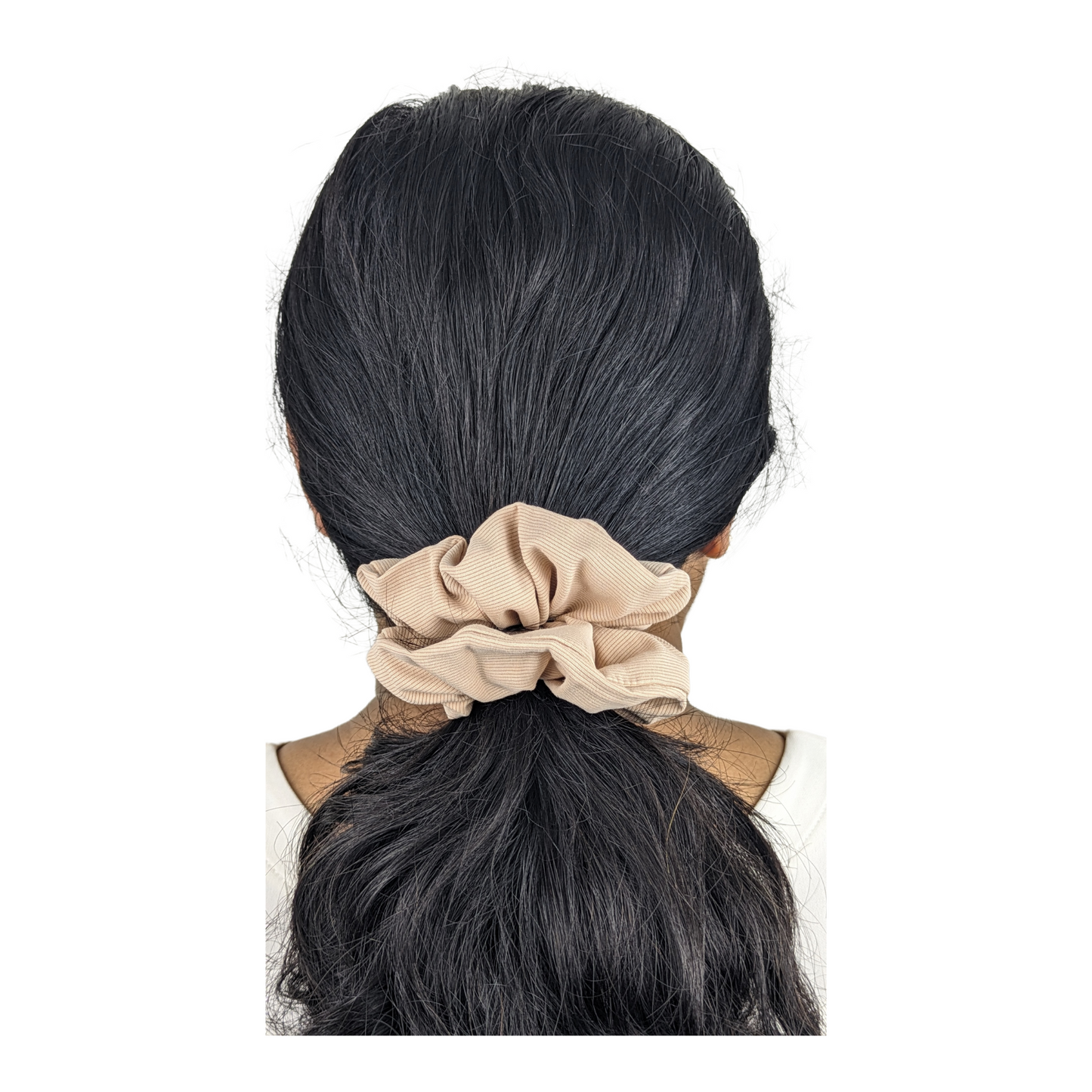 Woman wearing Small Champagne Scrunchie.