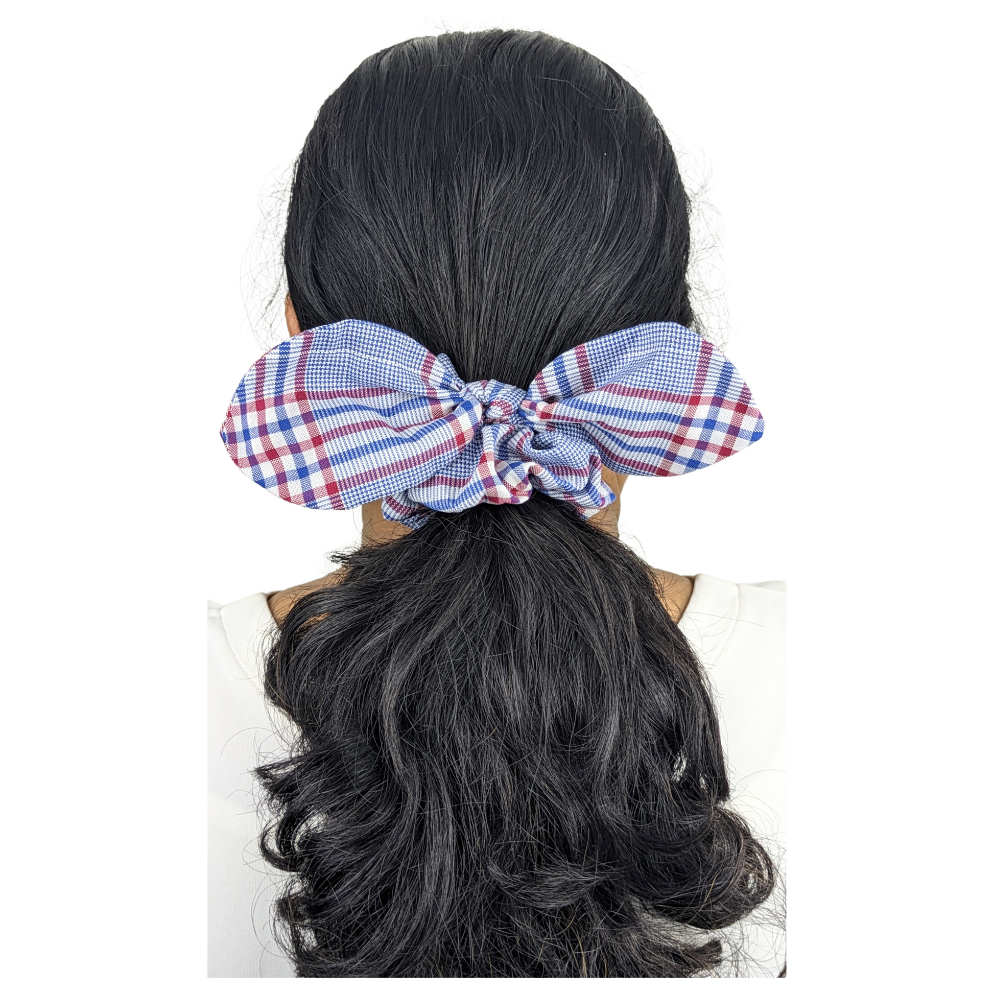 Woman wearing a Regular Check Bow Scrunchie.