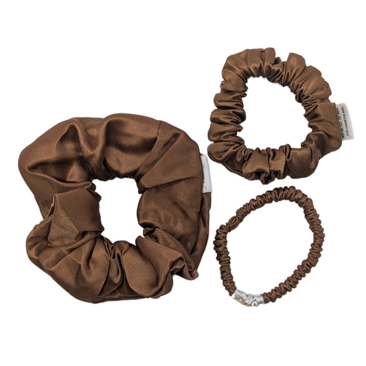 Coffee Brown Pure Silk Scrunchies