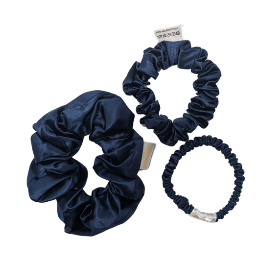 Navy Pure Silk Scrunchies