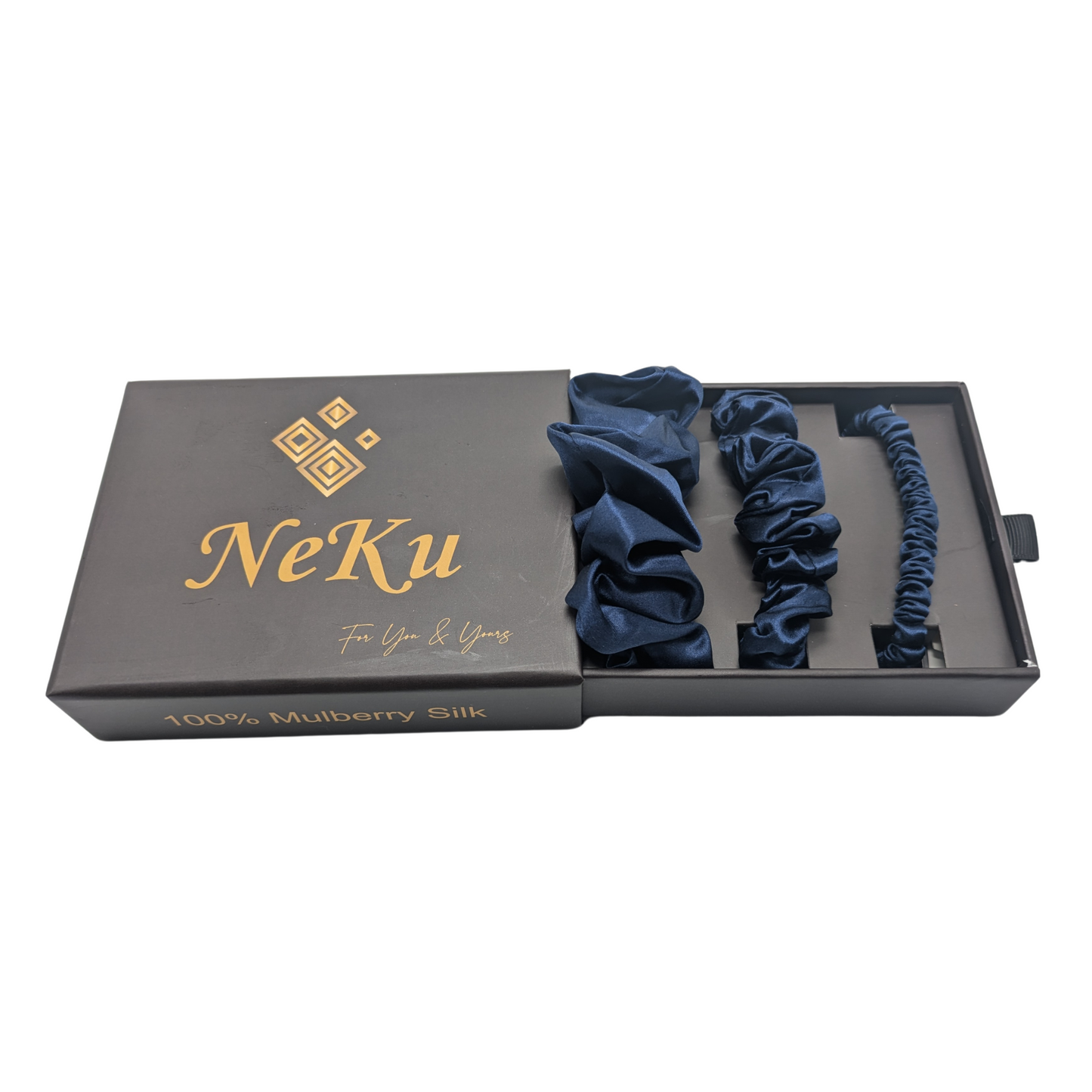 Navy Pure Silk Scrunchies