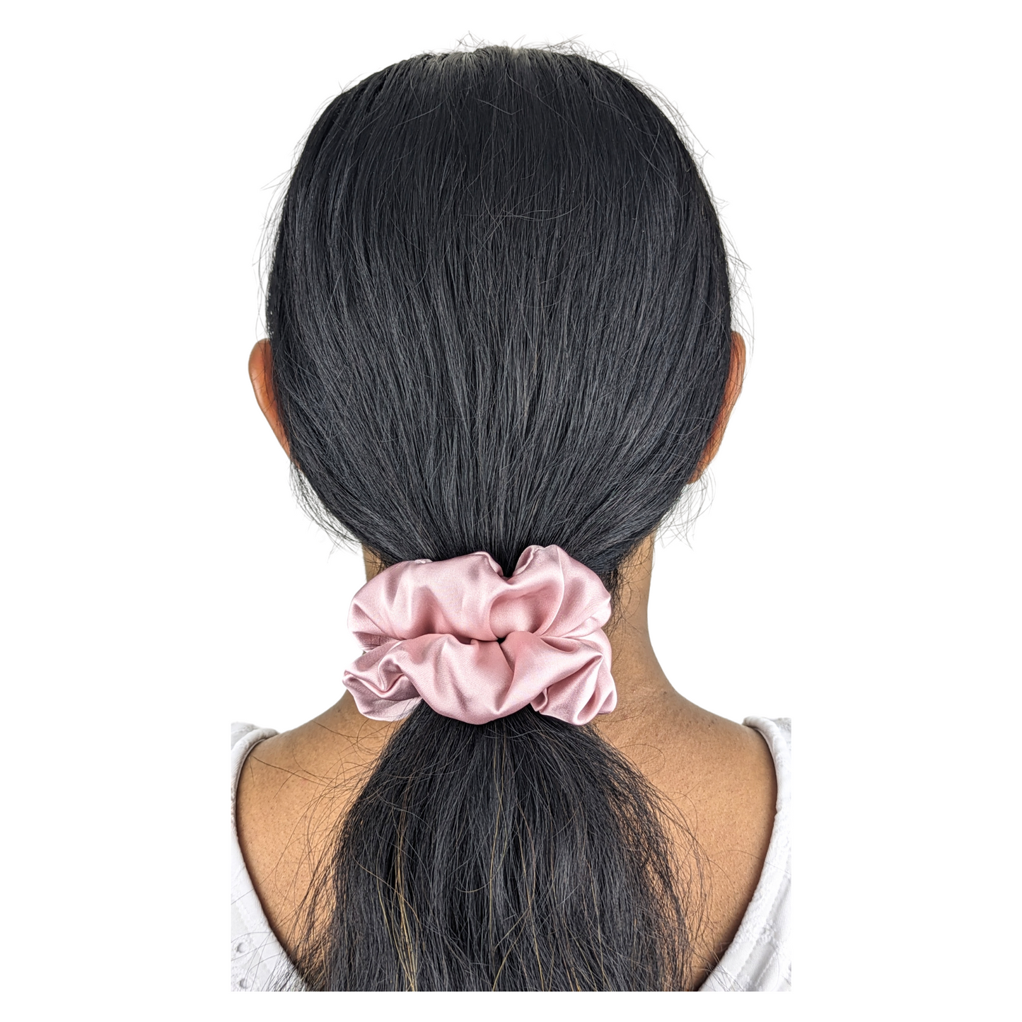 Woman wearing a Small Opal Pink Scrunchie