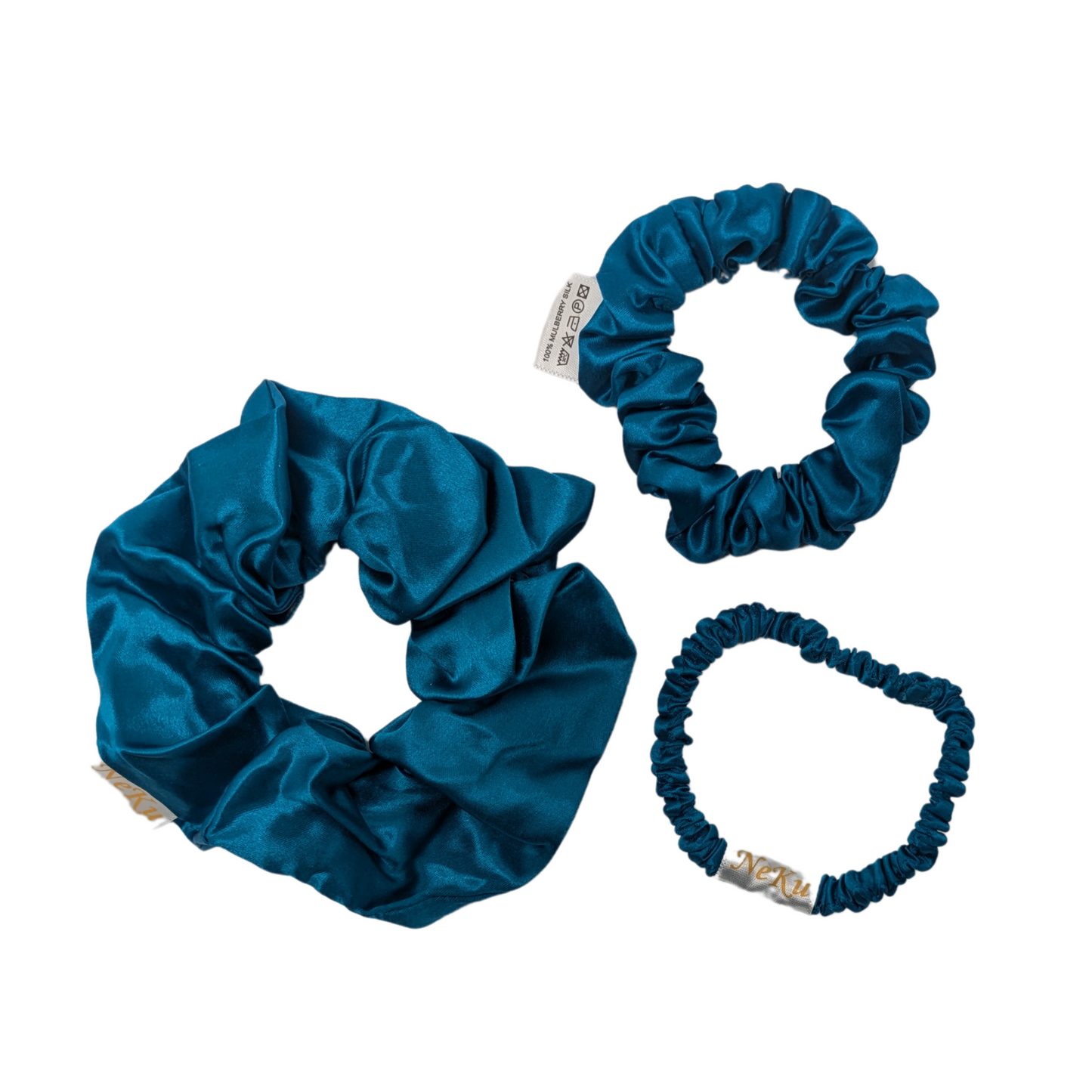 Peacock Blue Pure Silk Scrunchies