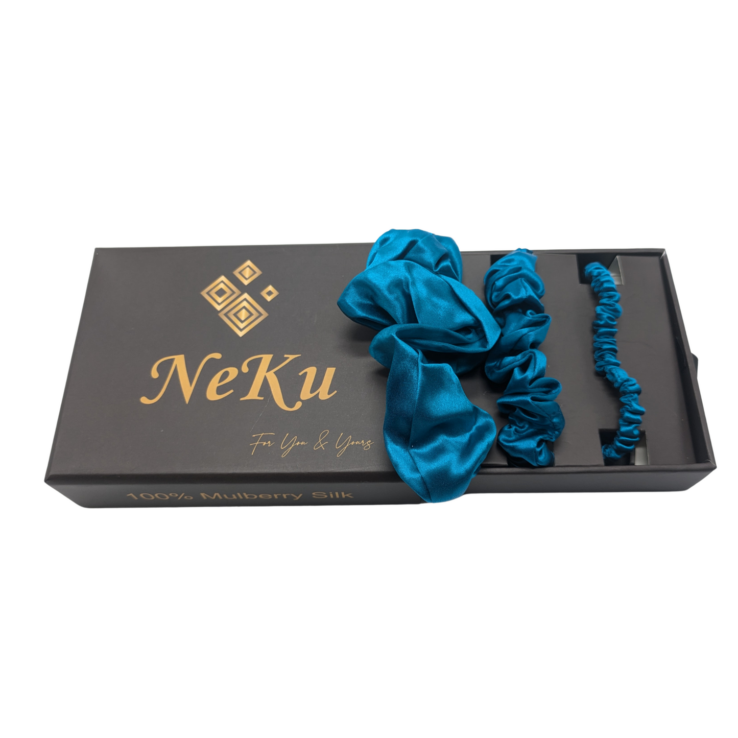 Peacock Blue Pure Silk Scrunchies