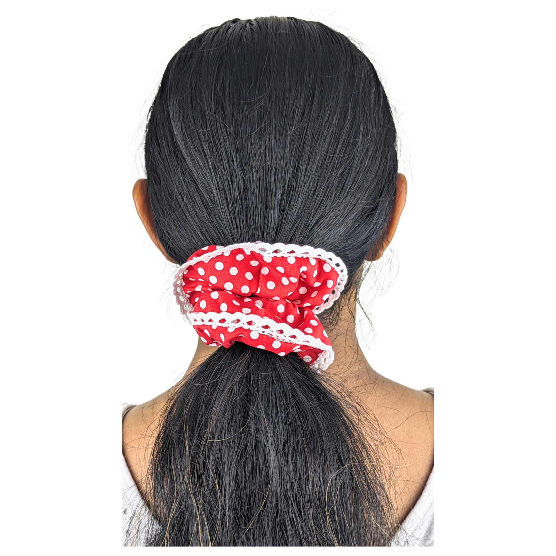 Woman wearing a Regular Polka Dot Scrunchie