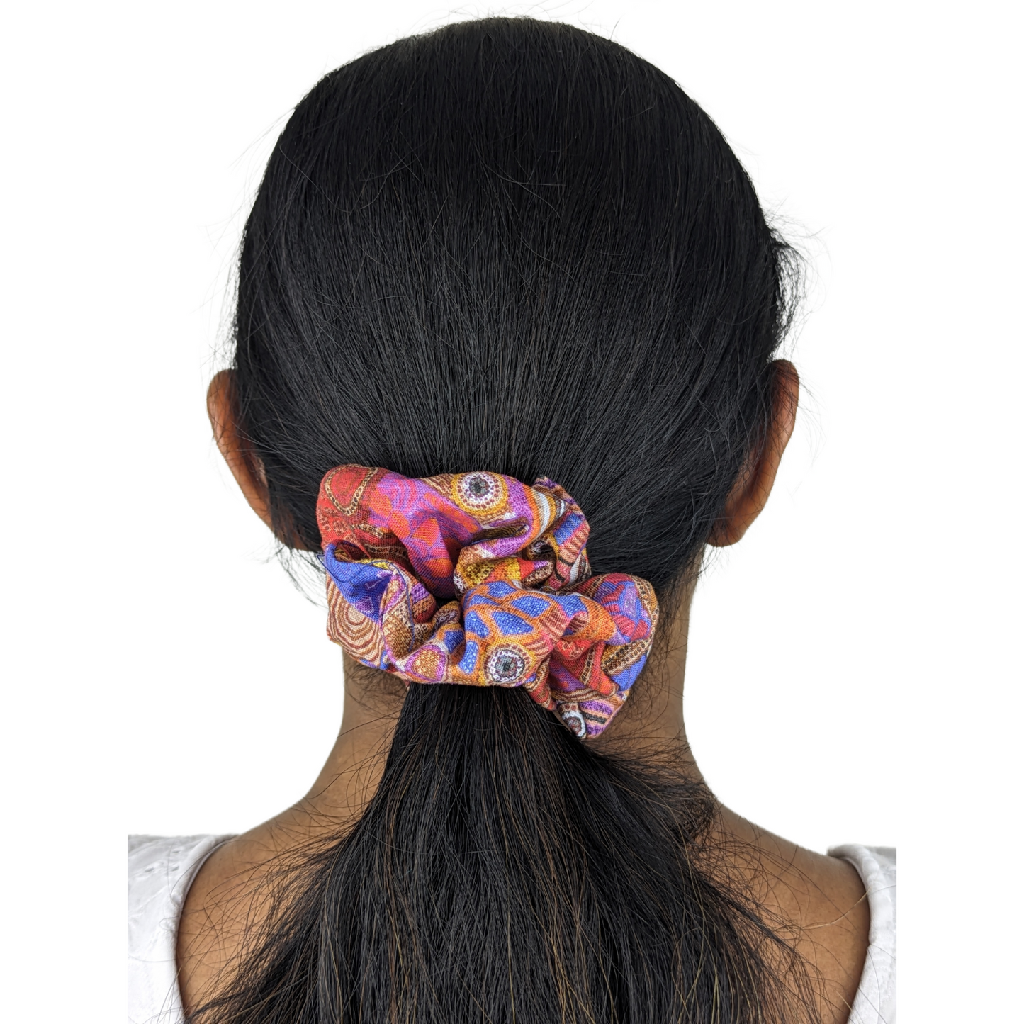 Woman wearing a Rush Dreaming regular scrunchie