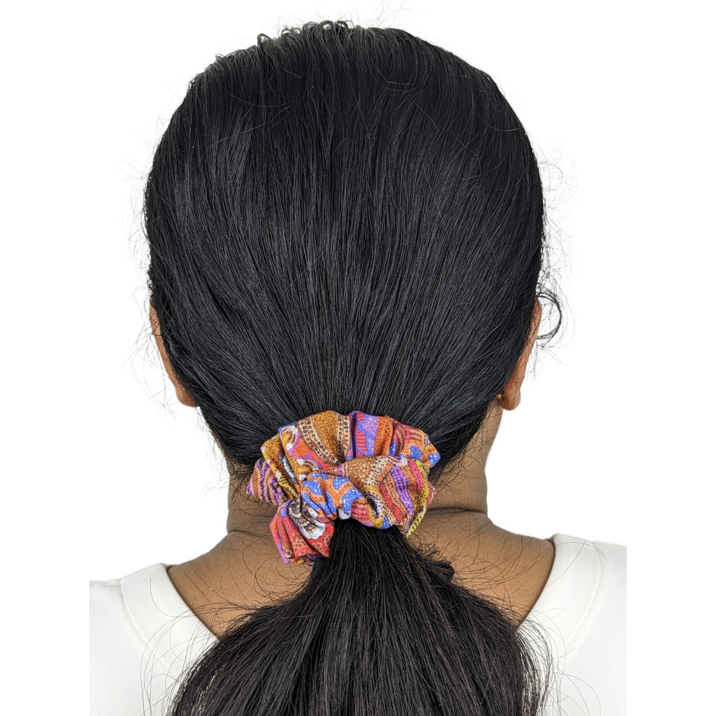 Woman wearing a Rush Dreaming small scrunchie