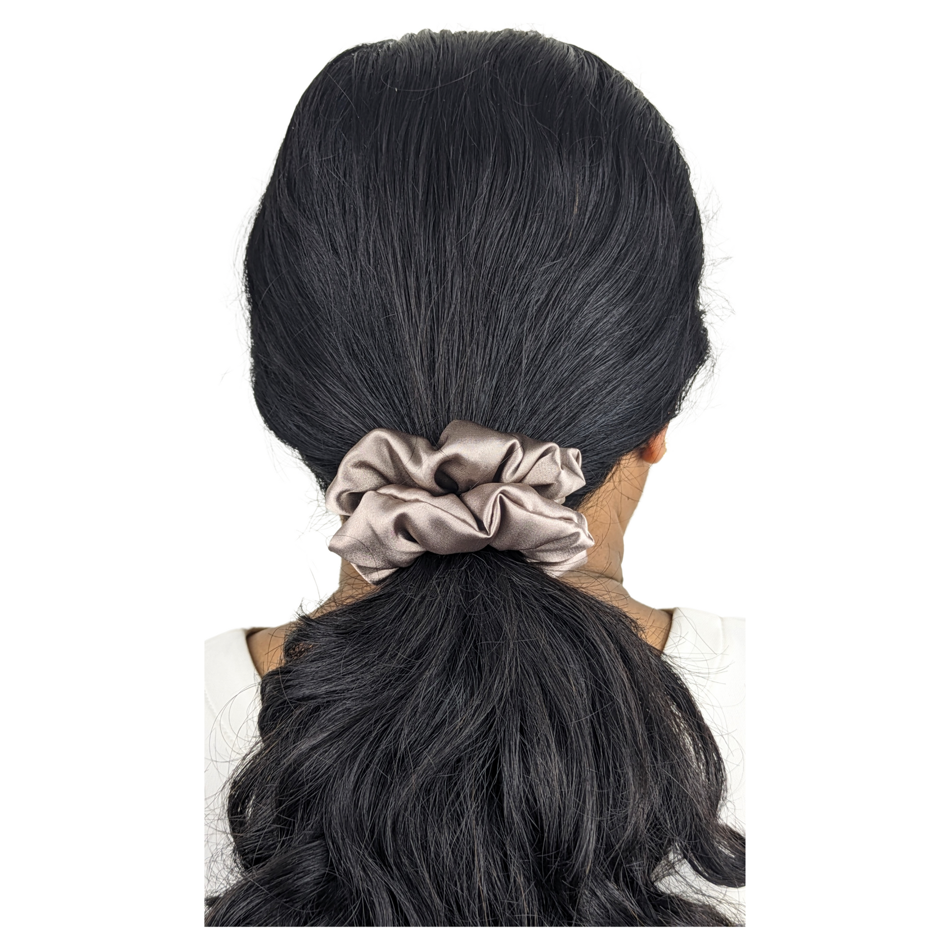 Woman wearing a Regular Satin Fog Scrunchie