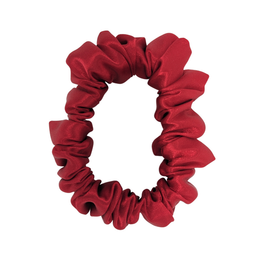 Satin Red Scrunchie made with 100% polyester satin fabric.