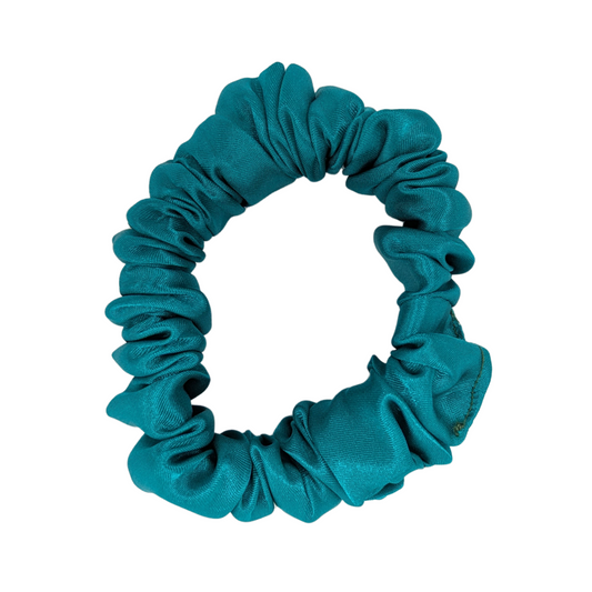 Small Satin Teal Scrunchie made with 100% Polyester.