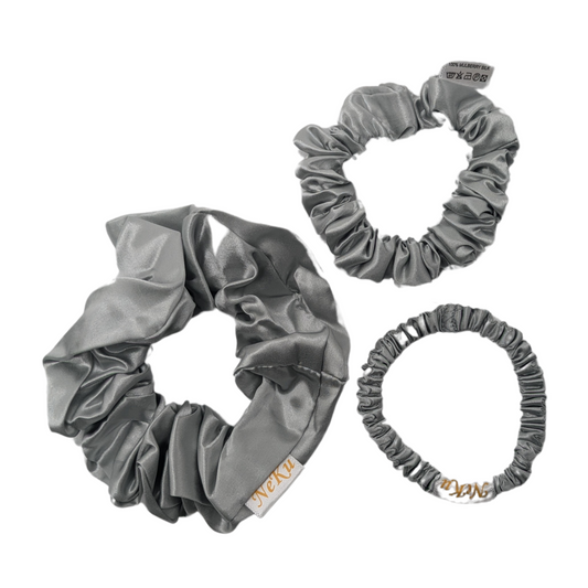 Silver Grey Pure Silk Scrunchies