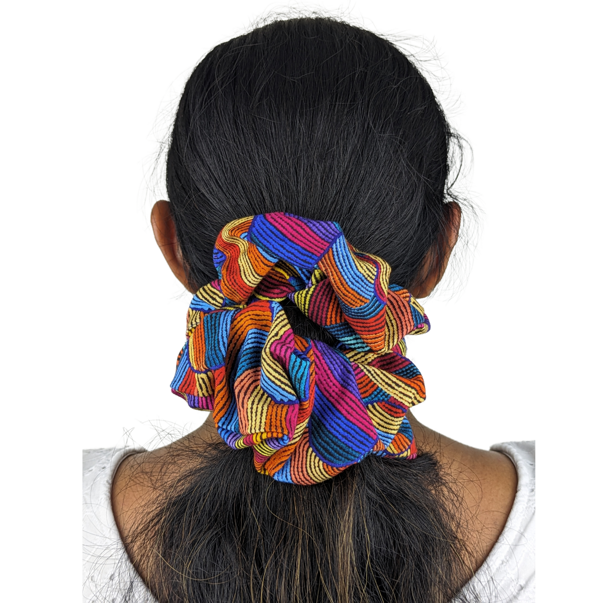 Woman wearing a Springs Dreaming large scrunchie