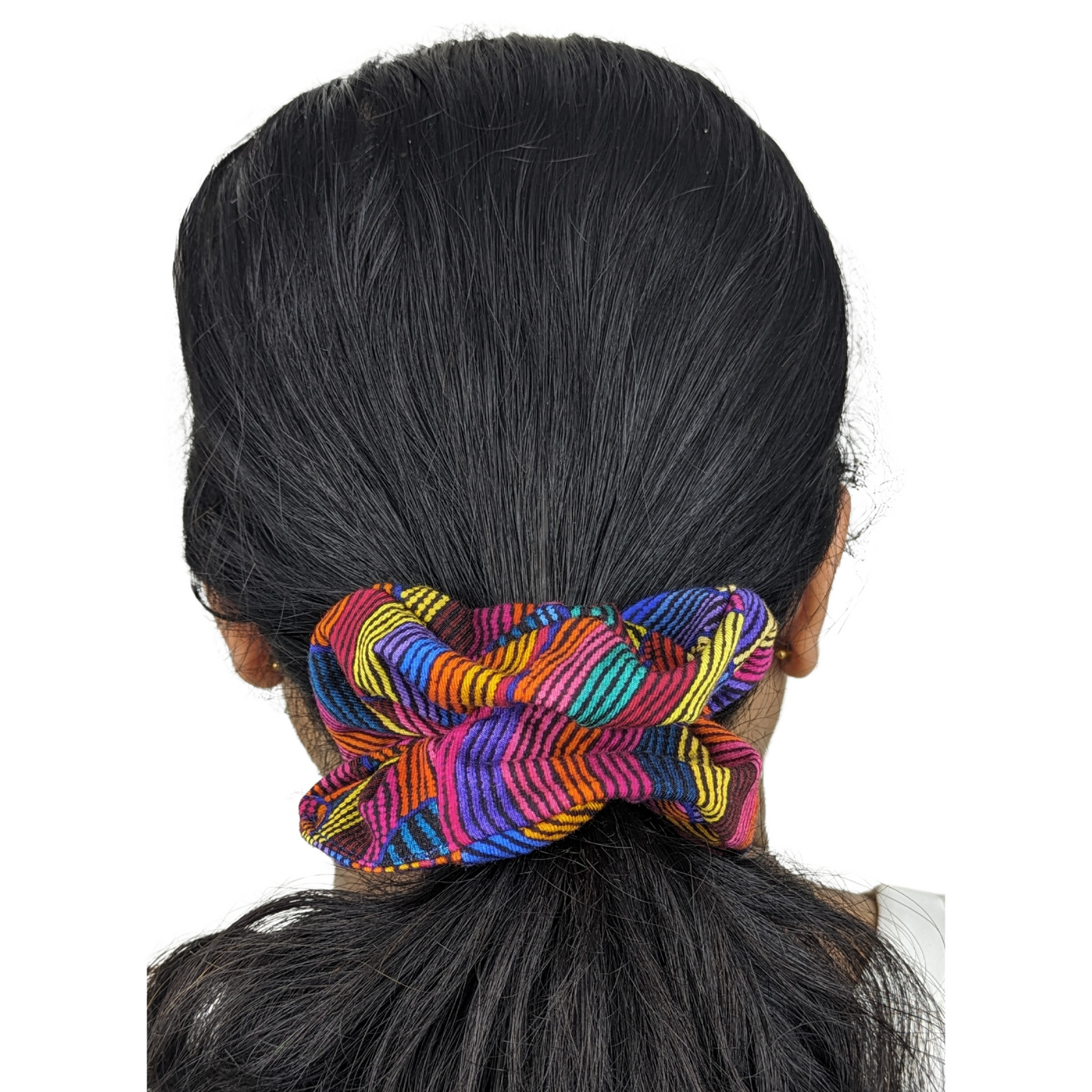 Woman wearing a Springs Dreaming regular scrunchie